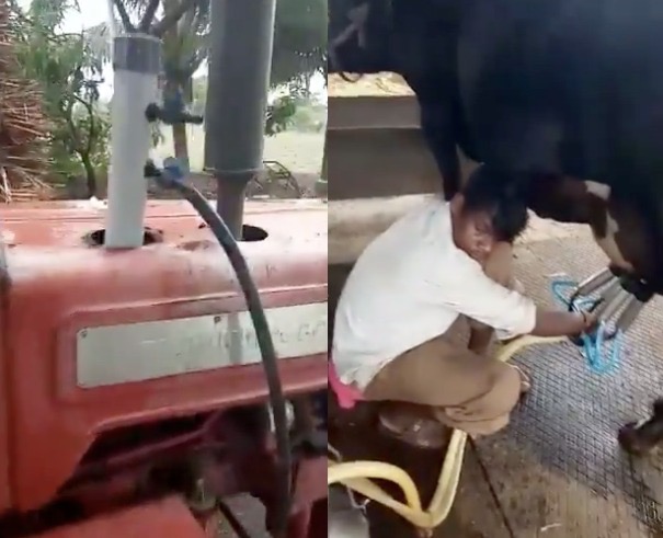 Unique way of milking cow using tractor impresses Anand Mahindra