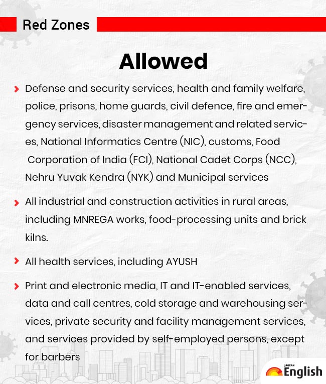 Activities allowed in Red Zones