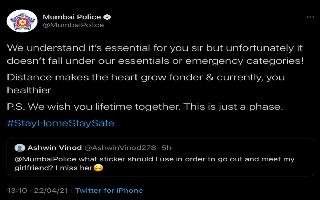 Mumbai Police's epic reply to man asking to meet his girlfriend amidst..