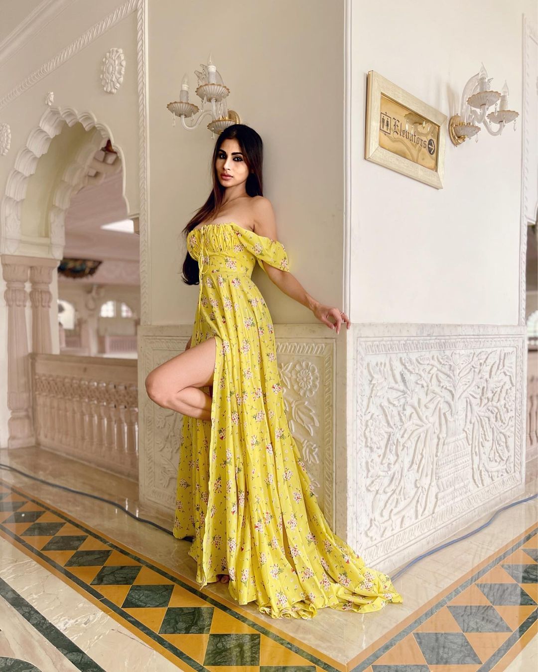 In Pics Mouni Roy Rocks Her Perfect Floral Thigh High Slit Dress