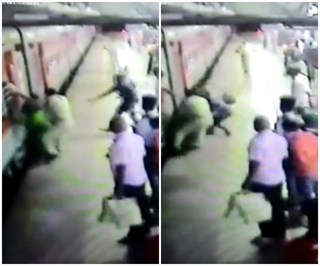 WATCH | RPF constable saves pregnant woman from slipping under moving train  at Kalyan Railway station