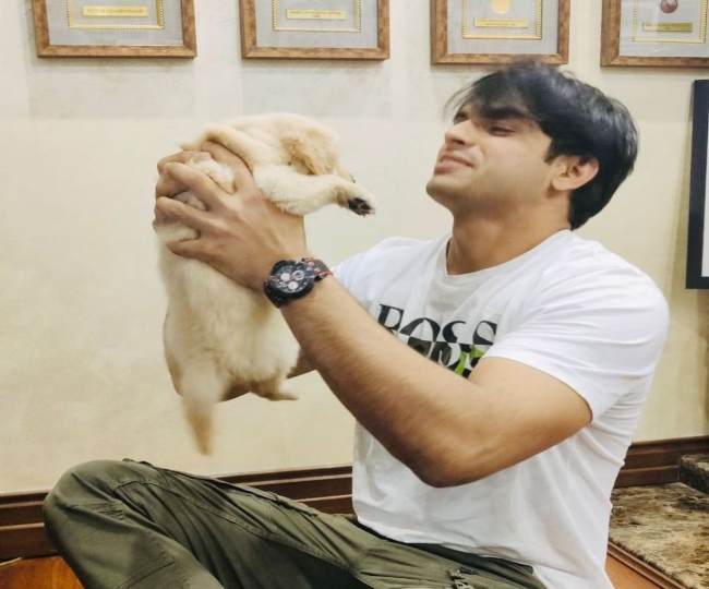 Abhinav Bindra presents Neeraj Chopra with a puppy named 'Tokyo ...