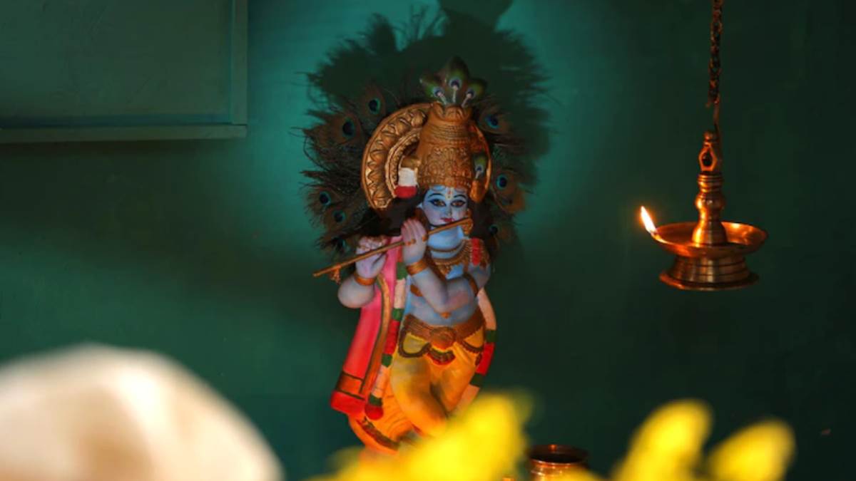 Indian child dressed as baby Krishna on occasion of Janmashtami Festival in  India Stock Photo - Alamy