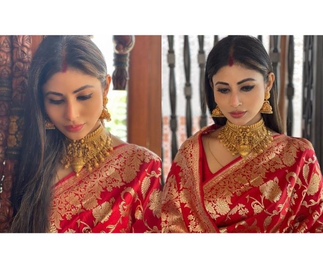 Mouni Roy looking Radiant in Bridal Red Banarasi Silk Saree | Upto 80 % off