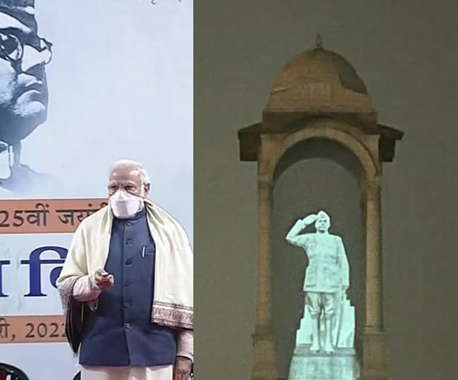 PM Modi unveils Netaji Subhas Chandra Bose's hologram statue at India Gate