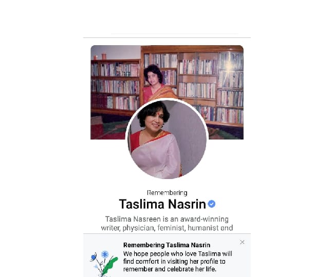 Author Taslima Nasreen says she is very much alive after Facebook declares her dead