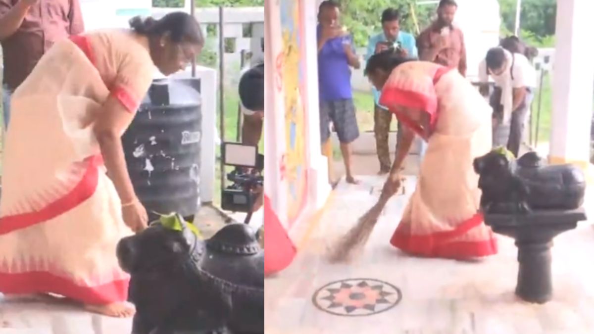 Draupadi Murmu, NDA's Candidate For Presidential Polls, Sweeps Temple Floor In Odisha | Watch