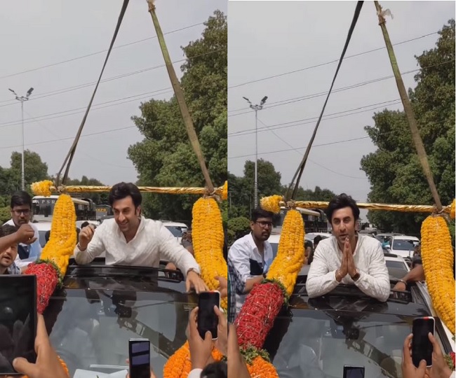 Brahmastra: Ranbir Kapoor Gets A Grand Welcome With Flowers At Vizag, Looks Dapper In White Kurta| See Here