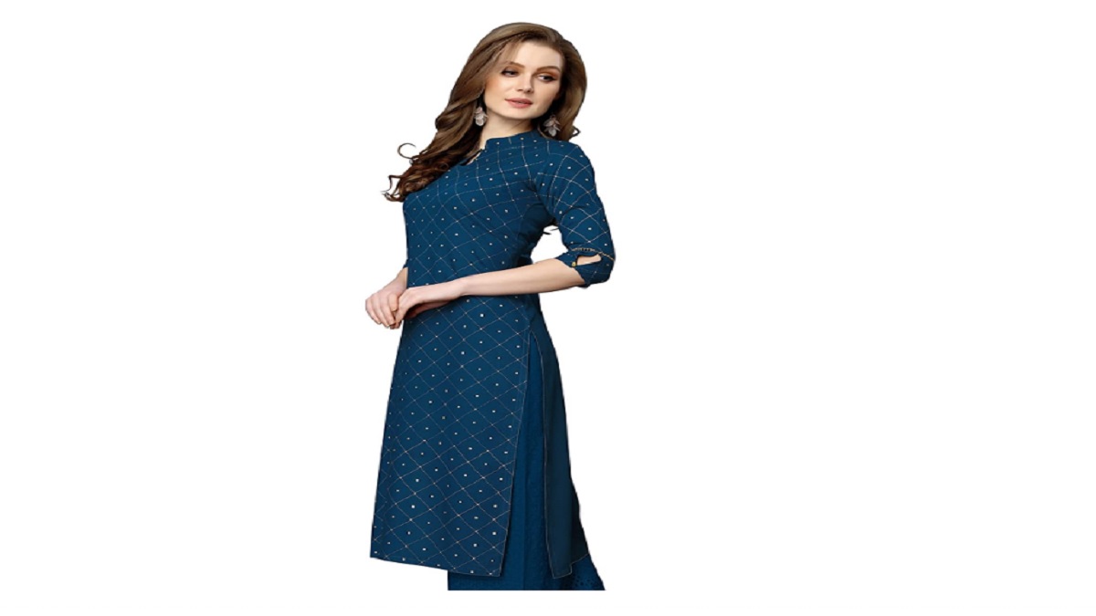 Blue Kurti Legging Suit Set,Latest fashionable Collar Neck Kurta Legging Set