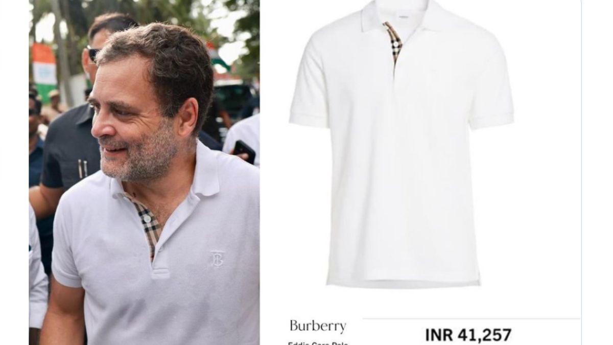 Fuera de Viajero Porcentaje BJP Mocks Rahul Gandhi For Wearing Burberry T-Shirt Worth Rs 41,000;  Congress Hits Back