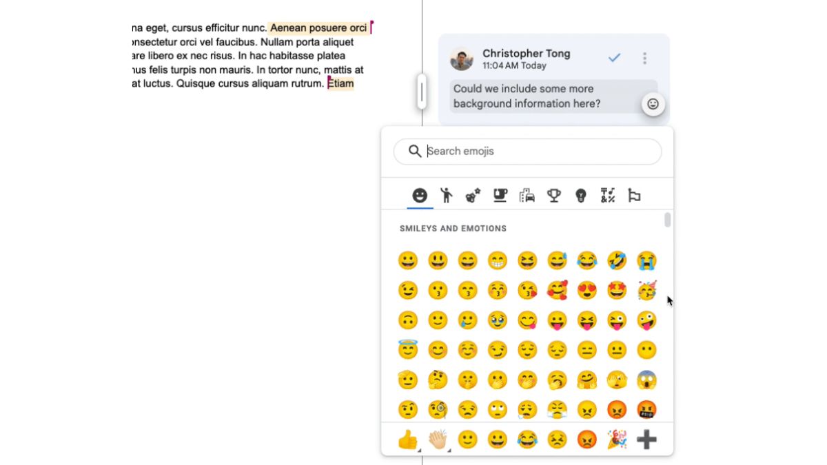 Los usuarios de Google Docs ahora pueden reaccionar a los comentarios con emojis