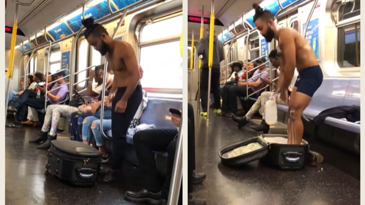 Viral Video Man Takes Bath Inside Metro Train In New York; Netizens In