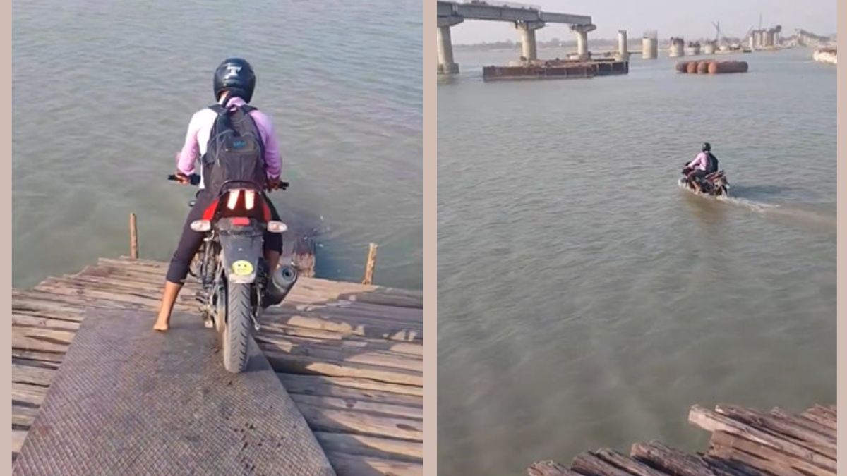 Viral Man Crosses River On Bike In Chilling Video; Thrills