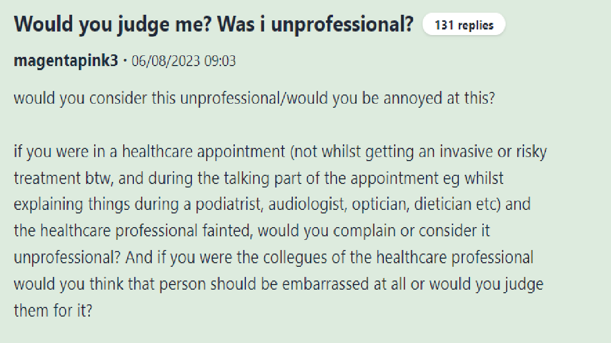 Boss calls woman unprofessional for fainting at work.