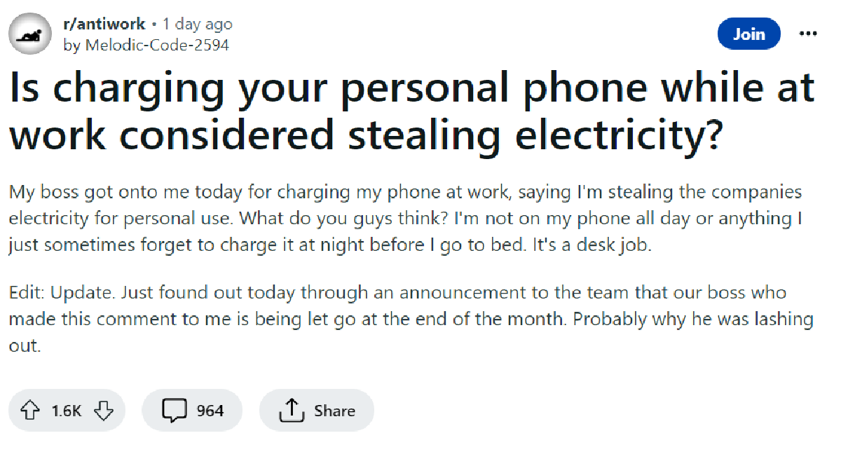 boss-accuses-employee-of-using-offices-electricity-for-personal-use-by-charging-phone-at-workplace-story-goes-viral