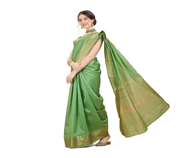 Embroidered Georgette Saree in Light Green : SPF9149