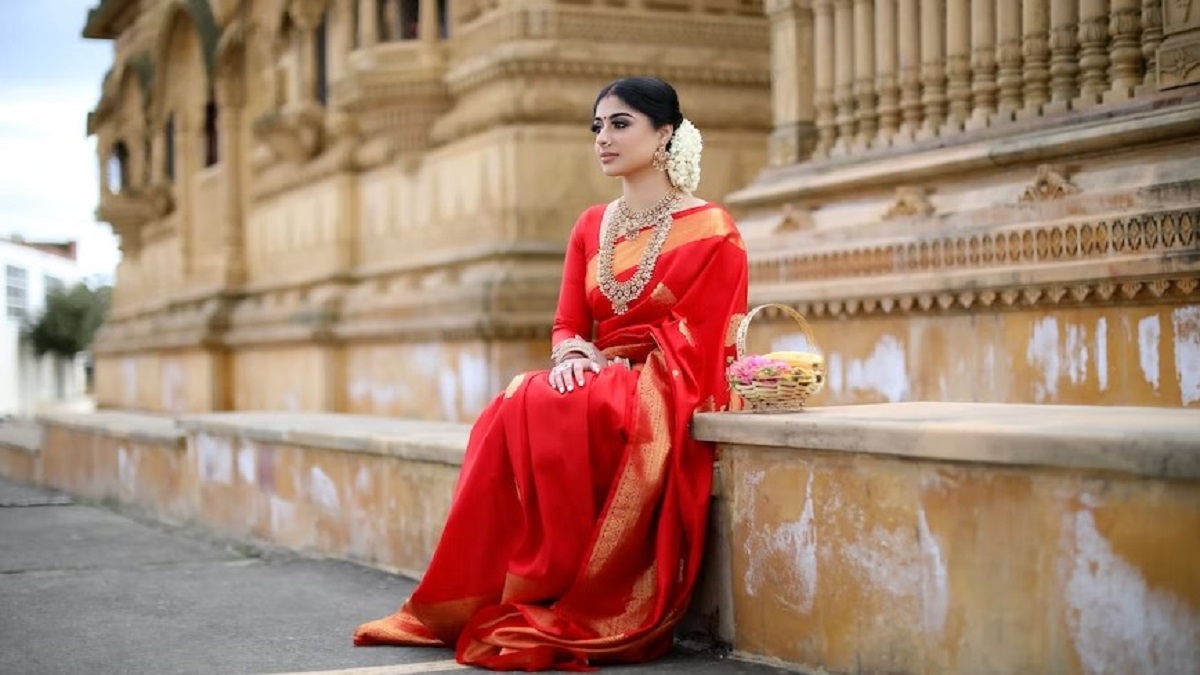 South Indian Style Banarasi Silk Saree with Blouse Indian Wedding Festive  Saree