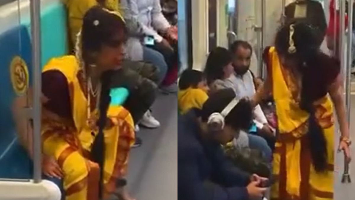 Commuters Amused As Woman Walks Inside Noida Metro Dressed As Manjulika | Watch Viral Video