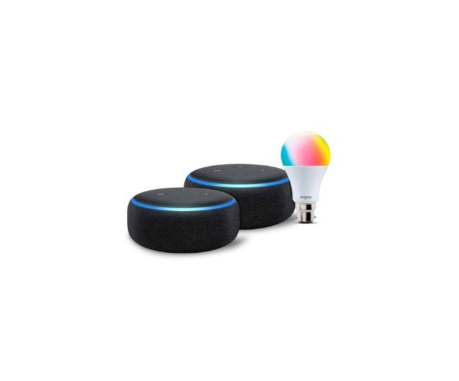 Echo Dot (4th Gen, Blue) with clock combo with Wipro 9W LED smart  color Bulb 