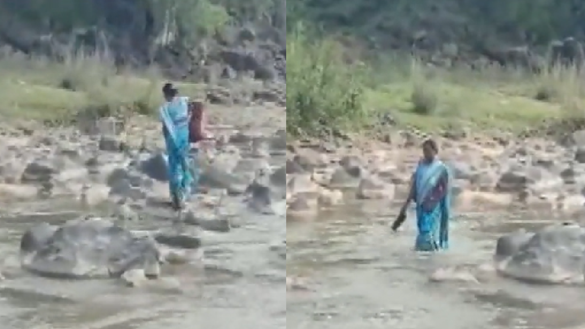 teacher-crosses-two-rivers-to-reach-school-in-chhattisgarh-village-netizens-hail-dedication-watch