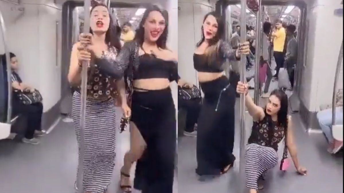 viral-two-womens-pole-dance-with-sensual-moves-inside-delhi-metro-sets-netizens-fuming-watch