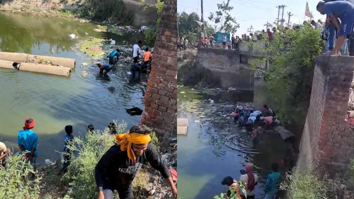 People Jump Into Drain In Bihar's Sasaram To Collect Bundles Of ...