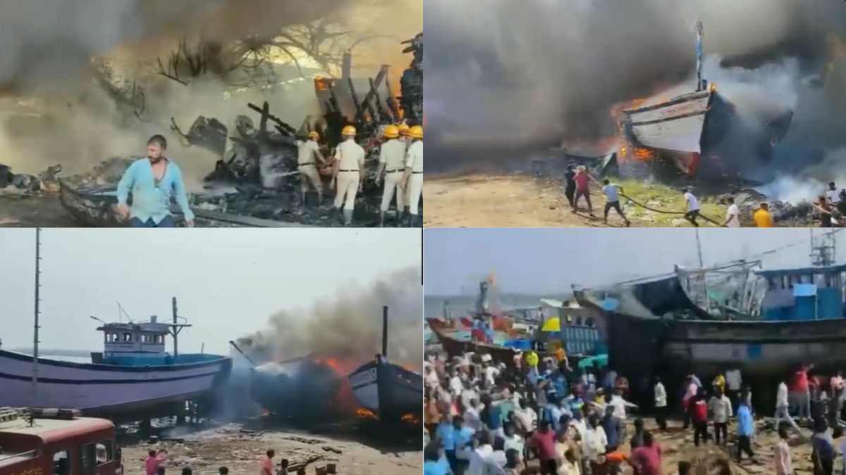 Karnataka: Massive Fire Engulfs Several Fishing Boats In Udupi; Dousing Ops  On | Watch