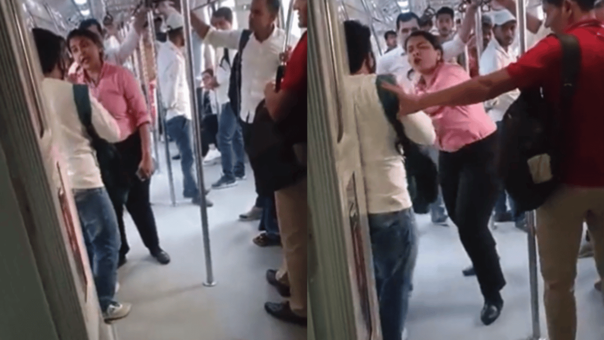 mask-uttar-de-woman-creates-chaos-on-delhi-metro-in-her-attempts-to-record-man-video-for-pushing-her-watch-viral-video