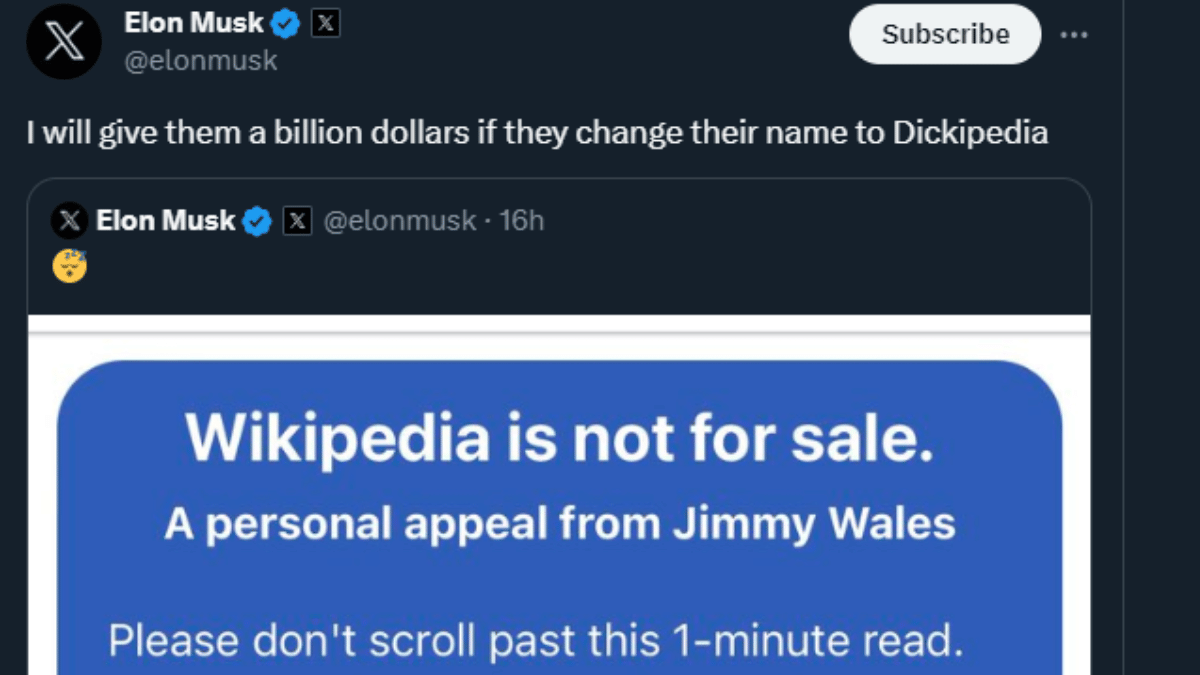 Elon Musk offers $1 billion to Wikipedia to change their name to  'Dickipedia