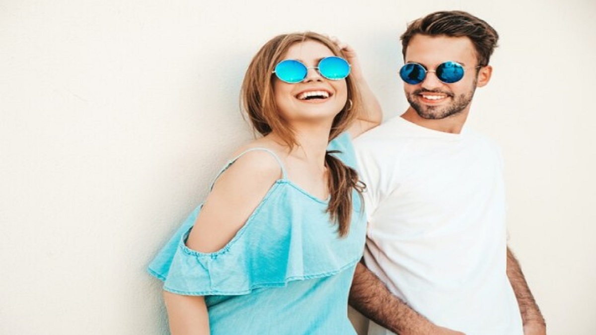 Fashionable Japanese youth in sunglasses, guy and girl fashions clothing.  Generative AI 22935195 Stock Photo at Vecteezy