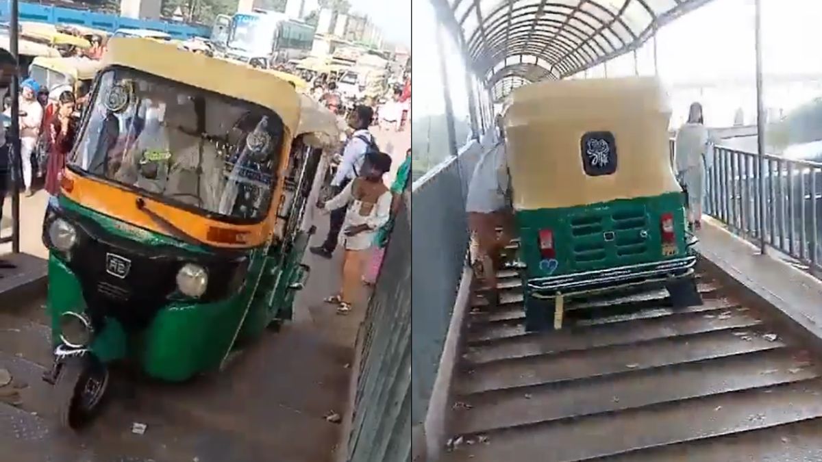 auto-driver-rides-on-foot-over-bridge-to-avoid-delhi-traffic-arrested-watch-video