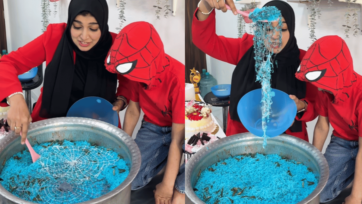 spiderman-biryani-woman-blue-coloured-biryani-draws-angry-reactions-from-foodies-viral-video