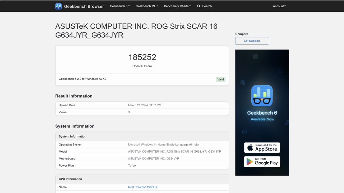 Geekbench 6 OpenCL Score