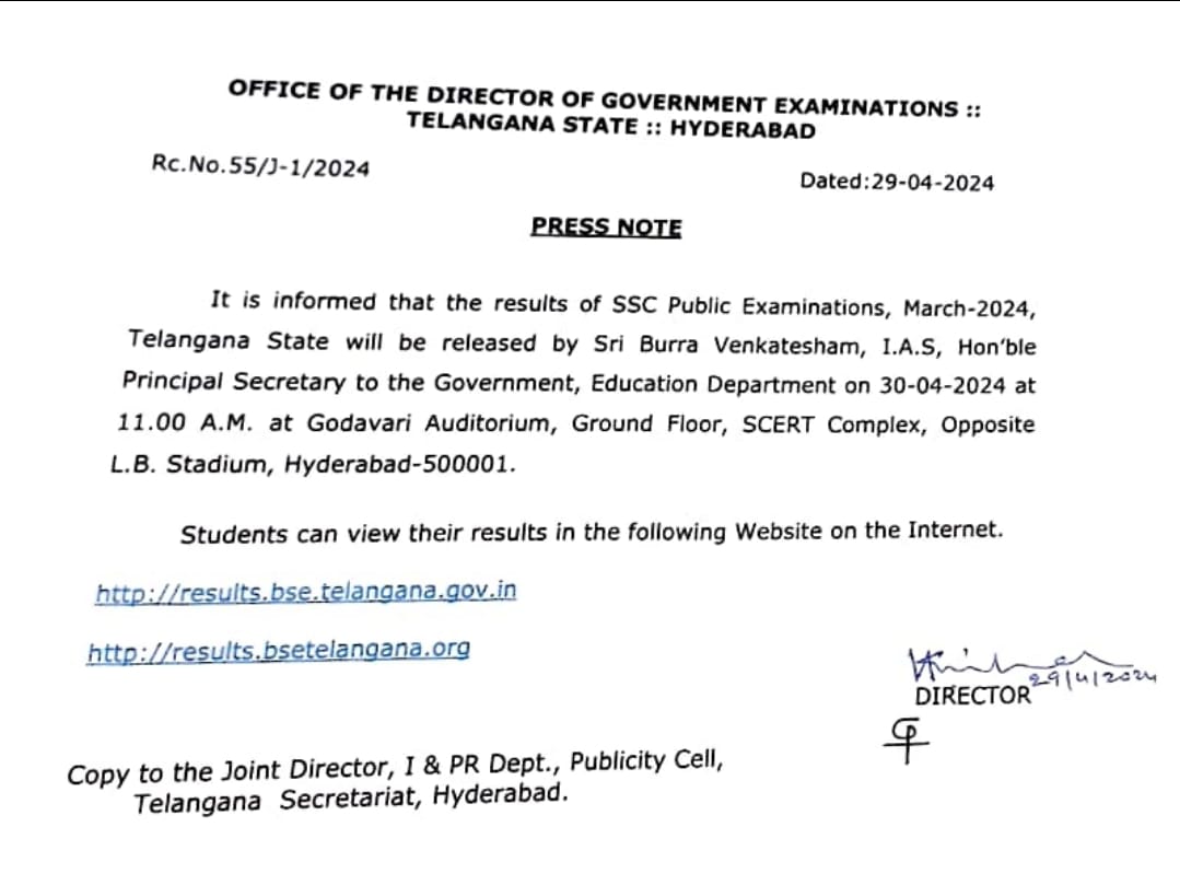  BSE Telangana SSC Results 2024 Live: Check Official Notification