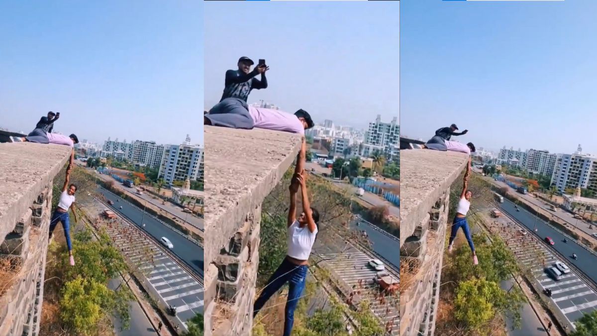 Pune Girl Hangs From Building To Perform Stunt For Recording Reel Viral Video Irks Netizens Watch 7126