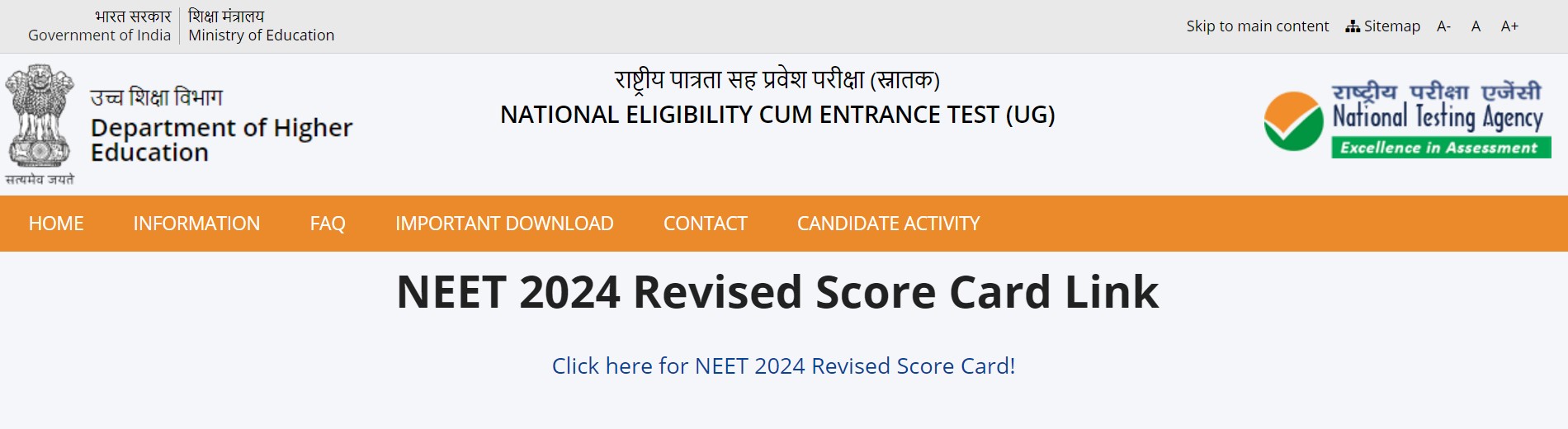 NEET UG 2024 Re-Exam Result Declared At Exams.nta.ac.in/NEET/; Get ...