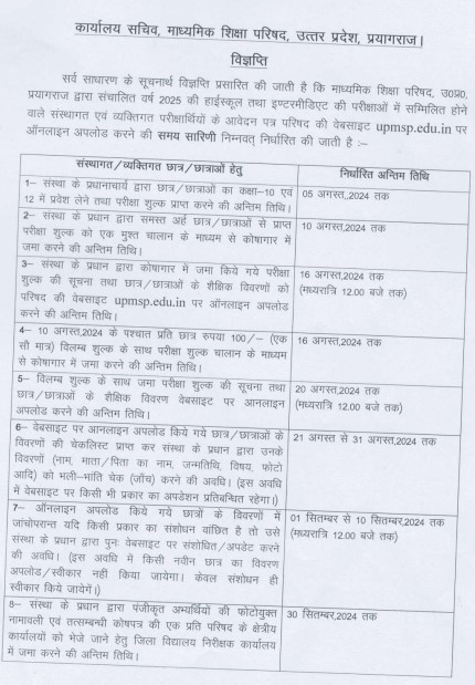 schedule of up board exam 2025