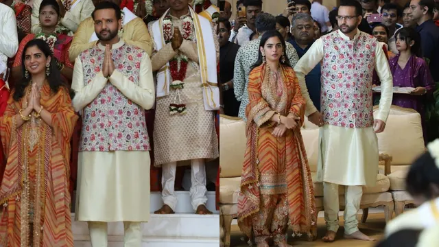 gorgeous-isha-ambani-donned-a-mustard-kurta-set-worth-rs-95000-at-mass-wedding-check-photos