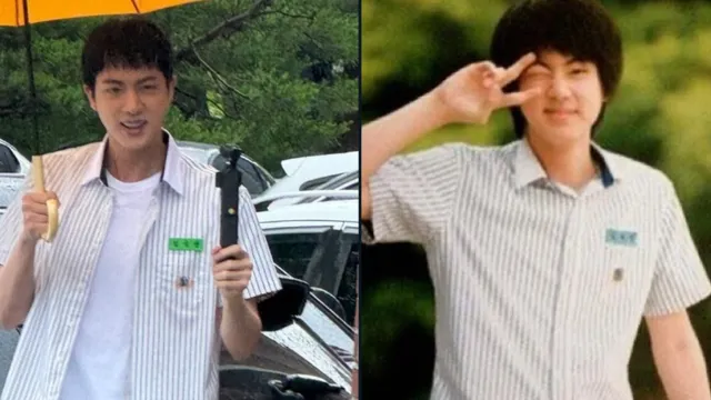 bts-jin-visits-his-high-school-to-shoot-for-new-project-wears-school-uniform-watch