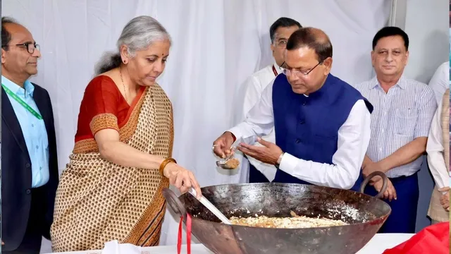 union-budget-2024-finance-minister-nirmala-sitharaman-participates-in-halwa-ceremony-held-at-north-bloc