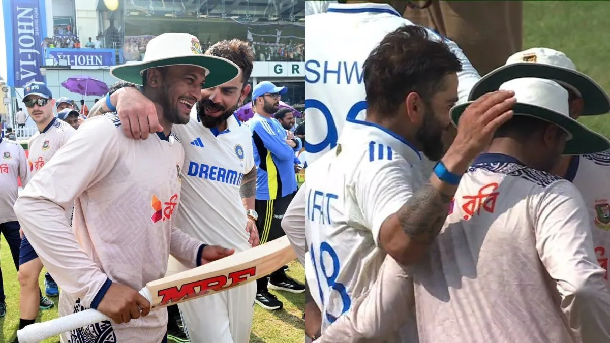 ind-vs-ban-2nd-test-virat-kohli-gifts-his-signed-bat-to-retiring-shakib-al-hasan-video-goes-viral-watch