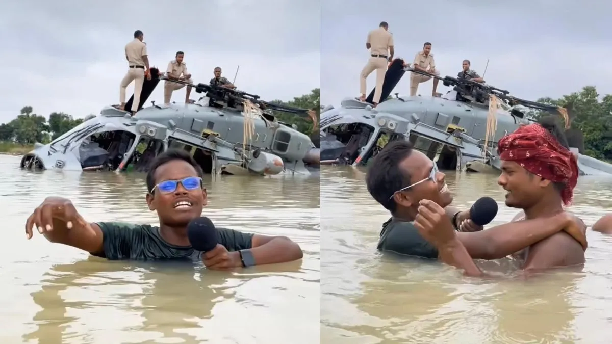 bihar-floods-local-youtubers-ground-reporting-of-iaf-helicopter-landing-in-muzaffarpur-goes-viral-watch