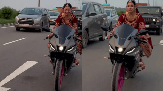 woman-in-full-bridal-attire-rides-superbike-without-helmet-internet-questions-absence-of-safety-gear-viral-video
