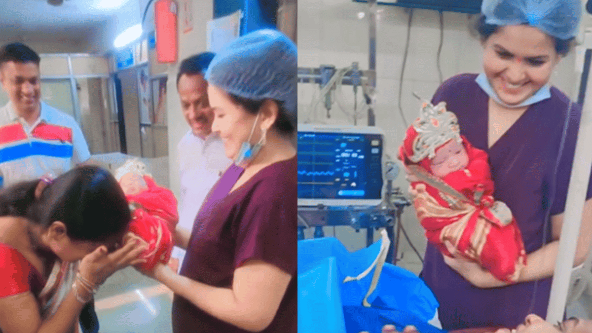 doctor-dresses-up-newly-born-baby-in-goddess-ambe-attire-to-introduce-her-to-family-wholesome-viral-video-wins-people