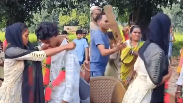 viral-video-bride-mother-hits-her-with-cricket-bat-during-jaimala-ceremony-over-couple-love-marriage