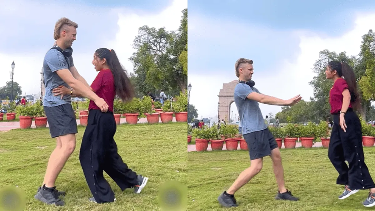 Girl Makes Foreign Man Dance On Bhojpuri Song Near India Gate; Viral