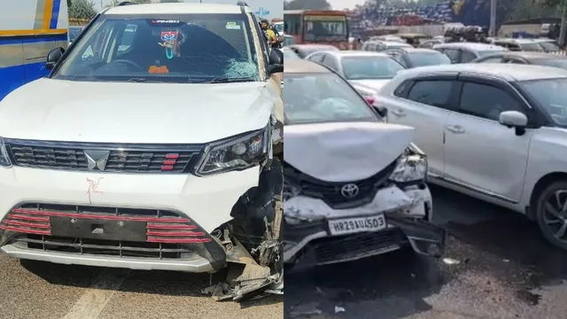 faridabad-woman-dies-after-being-hit-by-car-with-police-sticker-triggering-multicar-collision-driver-flees