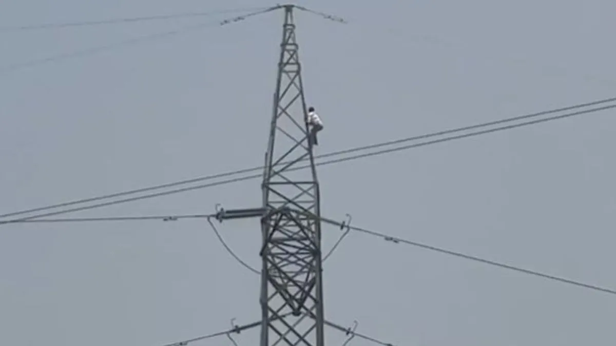 noida-man-climbs-high-voltage-electric-tower-in-sector-113-dances-on-top-of-it-watch