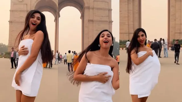 cheap-tactics-kolkata-model-sannati-mitra-towel-dance-at-india-gate-sparks-controversy-after-video-goes-viral-watch
