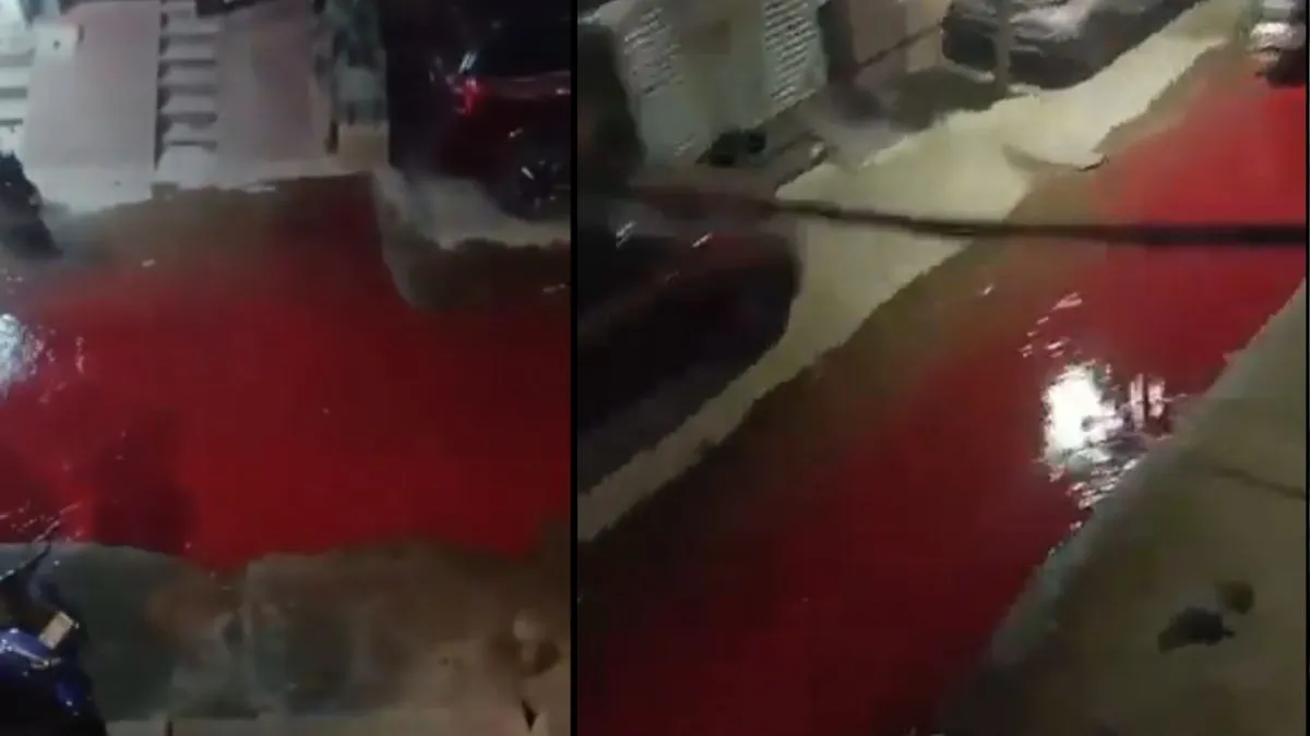 hyderabad-red-blood-like-water-floods-streets-near-jeedimetla-industrial-estate-causes-panic-among-locals-video